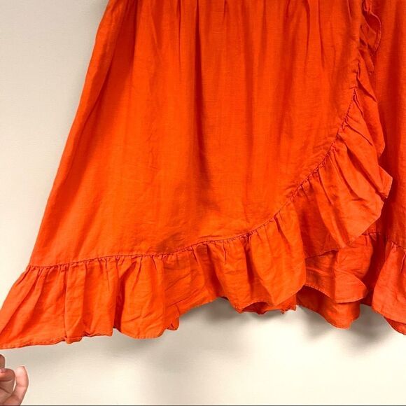 J Crew linen orange ruffled wrap skirt  size 14 - Picture 4 of 7